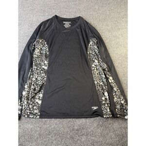 Speedo Rash Guard Swim Shirt Women's XL Black Floral Long Sleeve UPF Beach